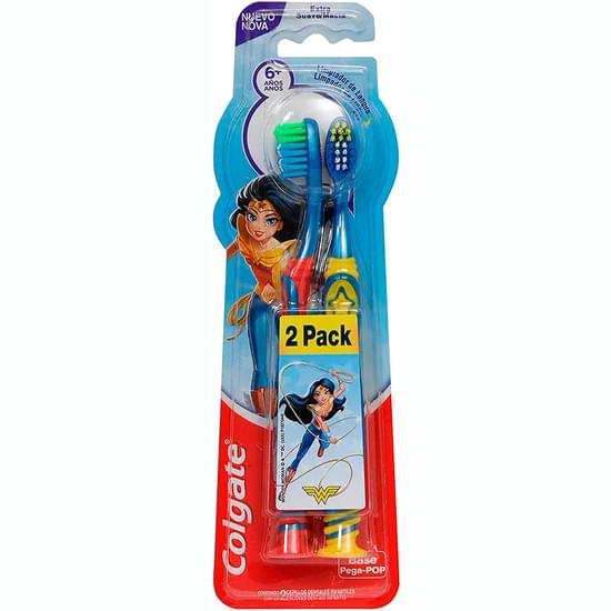 Imagem de Escova de dente infantil colgate smiles batman & mulher maravilha 2 unid