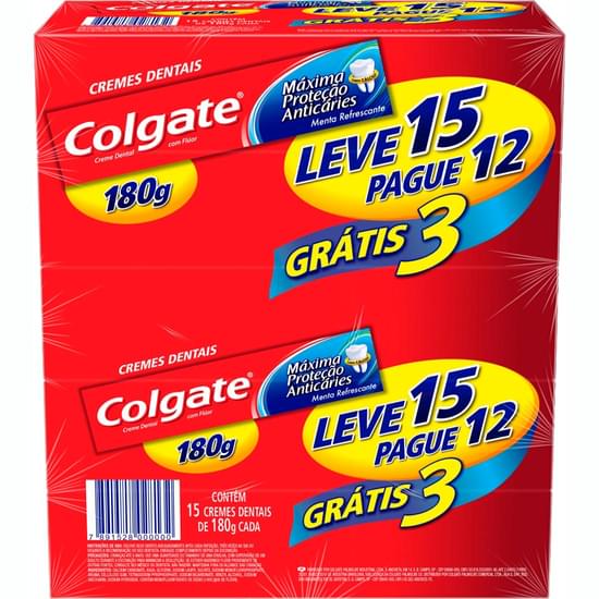 Imagem de Creme dental colgate máxima proteção anticáries 180g promo leve 15 pague 12