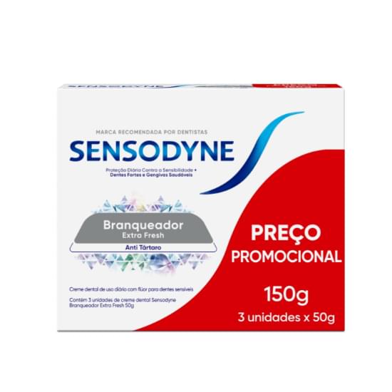 Imagem de Pack creme dental branqueador extra fresh sensodyne caixa 50g cada leve 3 pague 2 unidades