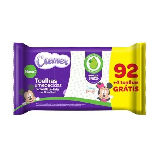 Imagem de Toalha umedecida infantil cremer disney aloe vera | com 96 unidades