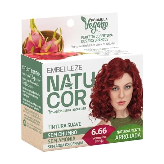 Imagem de Tinta de cabelo natucor sem amônia vegana  naturalmente arrojada vermelho cereja 6.66