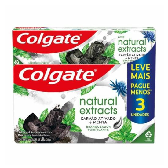 Imagem de Creme dental colgate natural extracts carvão ativado e menta 3 unid 90g leve mais pague menos*