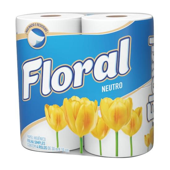 Imagem de Papel higiênico floral neutro 30 metros folha simples | com 4 unidades