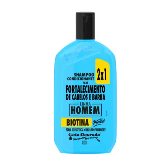 Imagem de Shampoo condicionante 2x1 gota dourada para fortalecimento de cabelo e berba com biotina 430ml