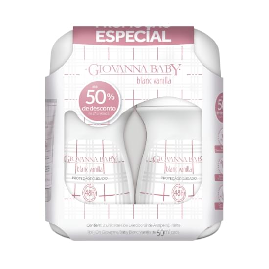 Imagem de Kit desodorante roll on giovanna baby blanc vanilla 2 unidades 50ml 50%off