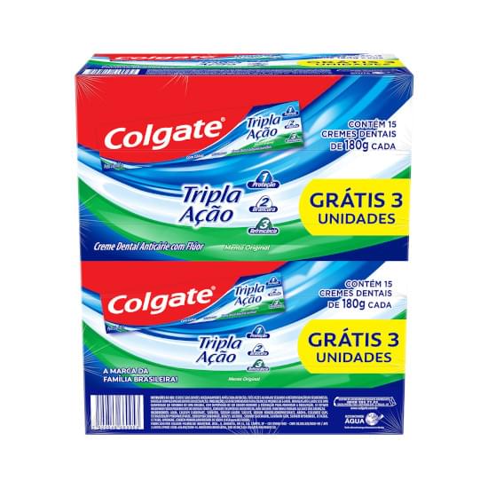 Imagem de Creme dental colgate tripla ação anticáries menta original 180g leve 15 pague 12 unidades