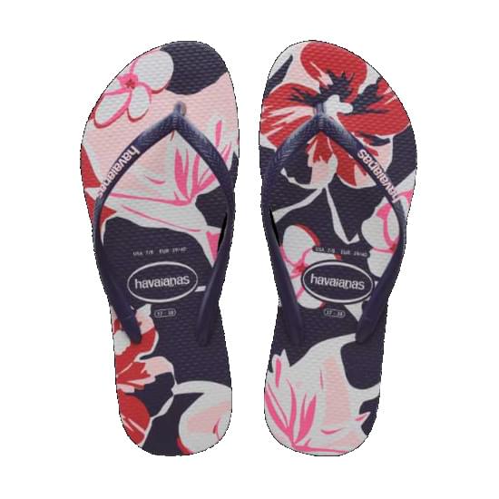 Imagem de Sandalia havaiana feminina slim floral basic marinho/marinho 33/34