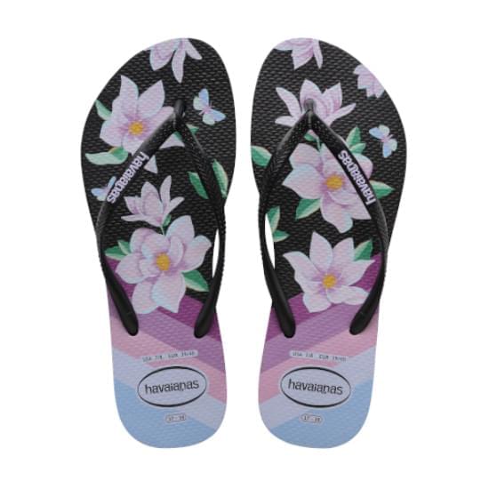 Imagem de Sandália havaianas feminina slim floral preto/preto/lilas 33/34