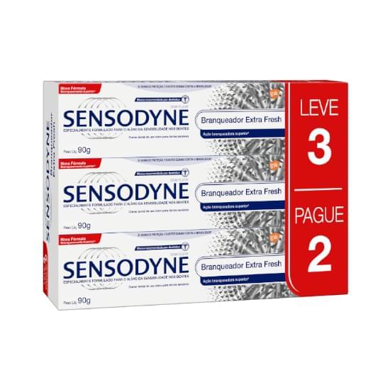 Imagem de Pack creme dental branqueador extra fresh sensodyne caixa 90g cada leve 3 pague 2 unidades