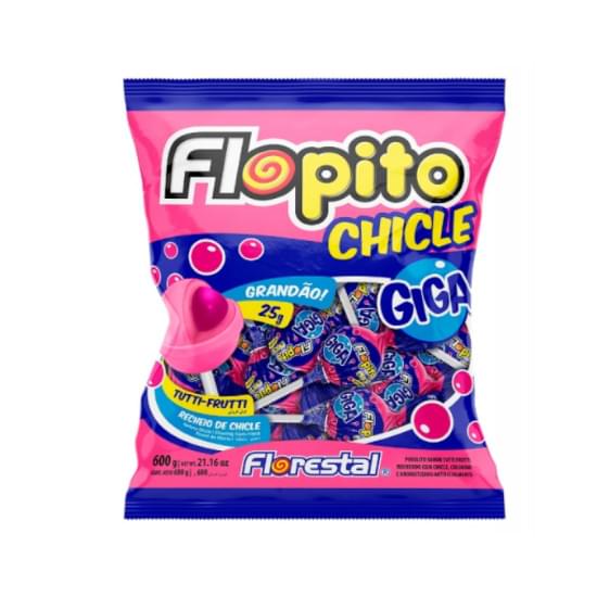 Imagem de Pirulito flopito chiclé tutti frutti 600g com 24 unidades