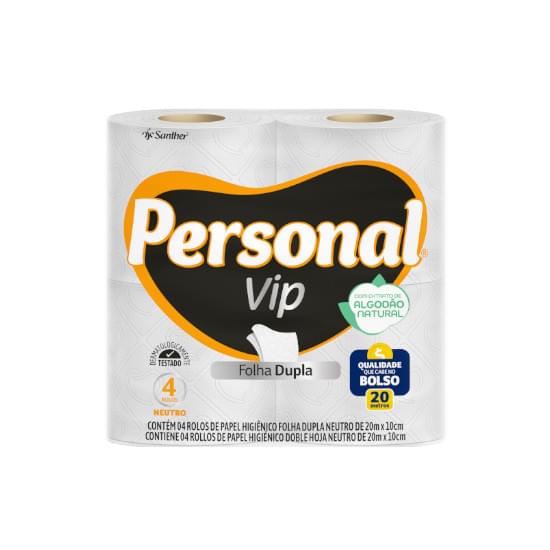 Imagem de Papel higiênico folha dupla neutro personal vip 20m | pacote com 4 unidades