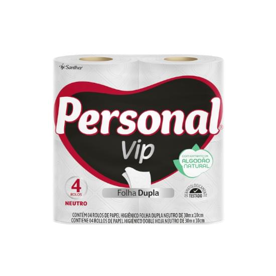 Imagem de Papel higiênico folha dupla neutro personal vip 30m | pacote com 4 unidades