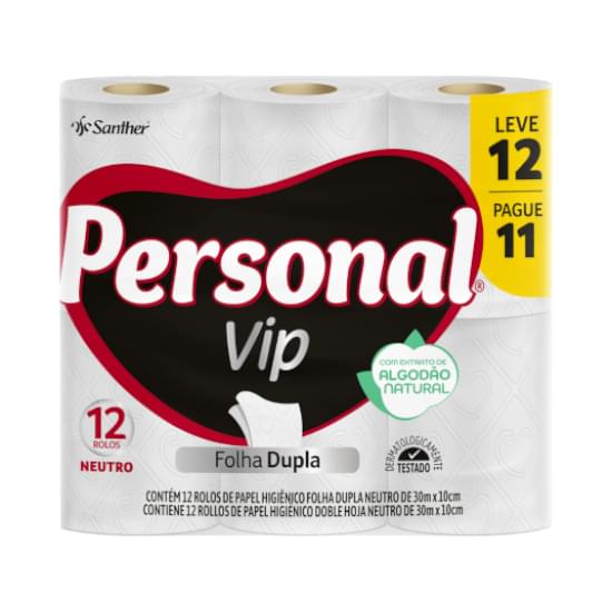 Imagem de Papel higiênico folha dupla neutro personal vip 30m | leve 12 pague 11 unidades