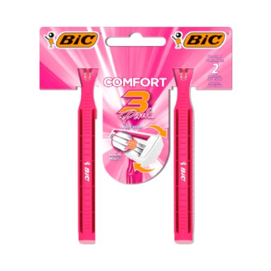 Imagem de Aparelho de barbear bic comfort 3 pink | cartela com 12 de 2 unidades