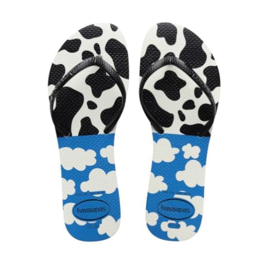 Imagem de Sandália havaiana feminina flat mix branco/preto/azul 33/34