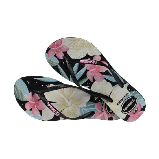 Imagem de Sandália havaianas feminina slim floral preto/rosa 35/36