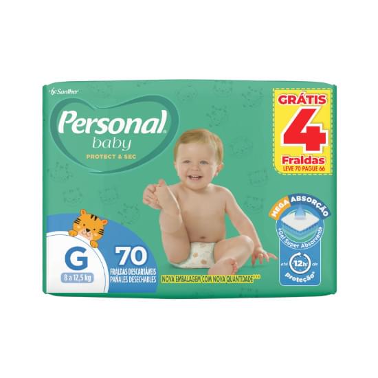 Imagem de Fralda infantil personal baby protect & sec giga tamanho g | leve 70 pague 66 unidades