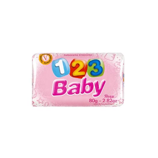 Imagem de Sabonete barra infantil rosa cremoso 123 baby 80g