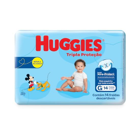 Imagem de Fralda infantil huggies tripla proteção tamanho g jumbinho | com 14 unidades