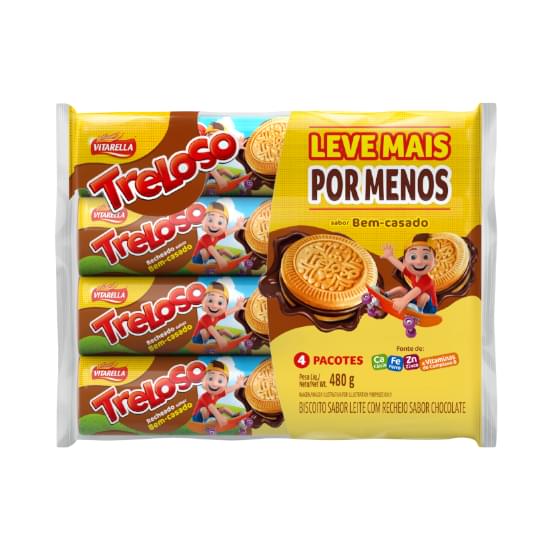 Imagem de Pack biscoito bem-casado leite com recheio chocolate vitarella treloso pacote 480g 4 unidades leve mais pague menos