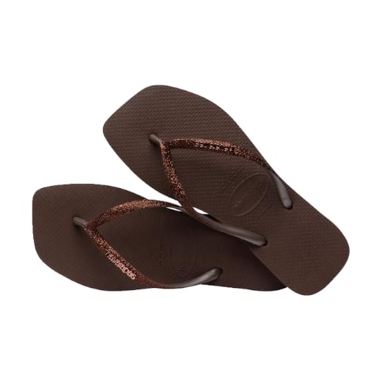 Imagem de Sandália havaianas feminina slim square glitter café 33/34