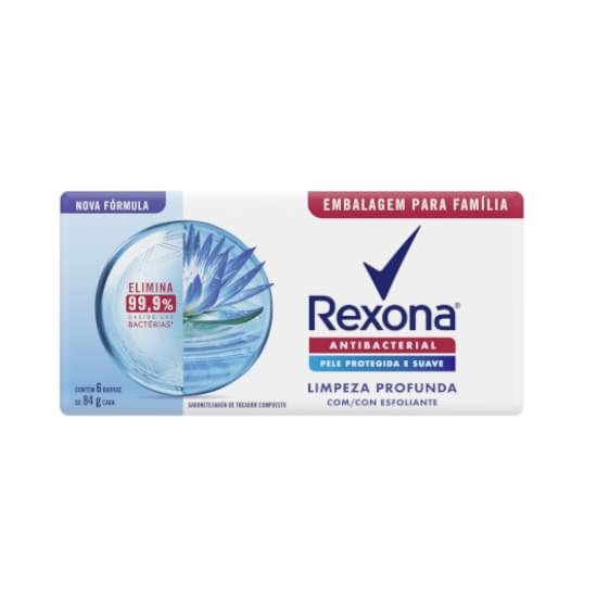 Imagem de Pack sabonete barra antibacterial rexona limpeza profunda envoltório 6 unidades 84g cada embalagem família