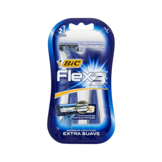 Imagem de Aparelho descartável para barbear extra suave bic flex 3 azul 2 unidades