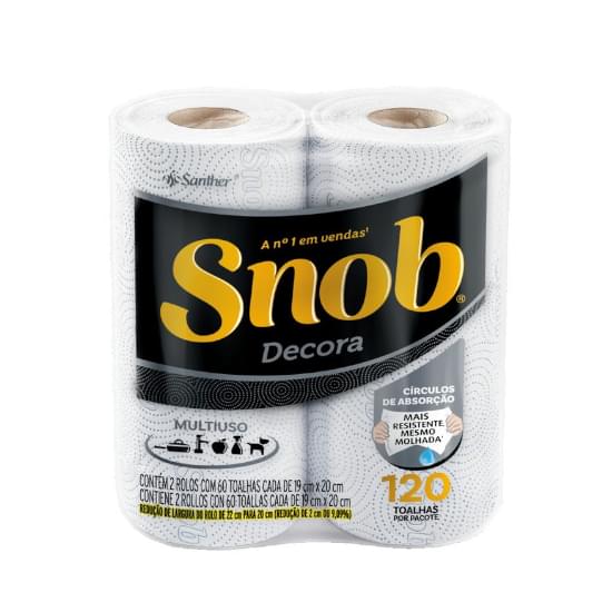 Imagem de Papel toalha folha dupla snob decorada 120 toalhas | pacote com 2 rolos de 60 unidades