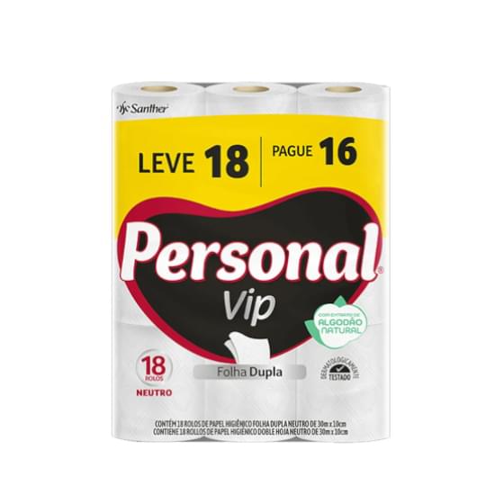 Imagem de Papel higiênico folha dupla neutro personal vip 30m | leve 18 pague 16 unidades