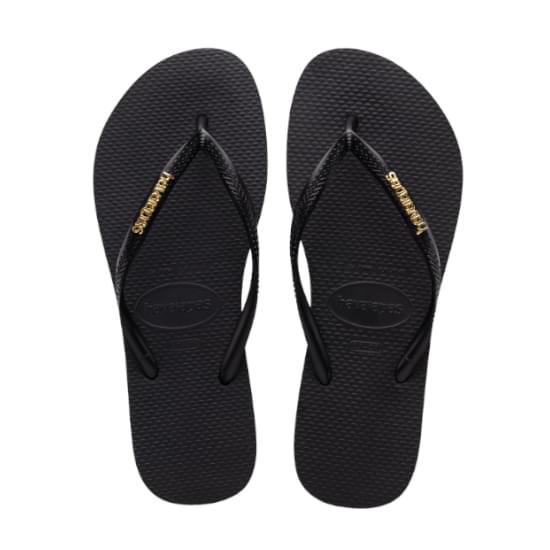 Imagem de Sandálias havaianas feminina slim logo metallic preto/dourado 35/36