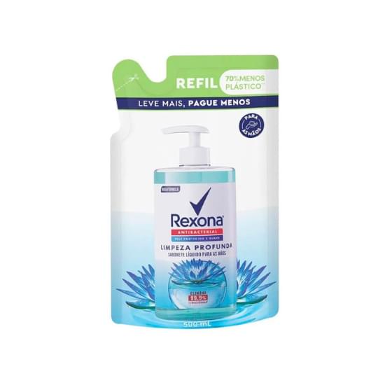 Imagem de Sabonete líquido para as mãos antibacterial rexona limpeza profunda sachê 500ml refil leve mais pague menos