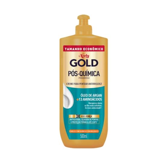 Imagem de Creme para pentear antirrigidez niely gold pós-química poderoso frasco 500ml tamanho econômico