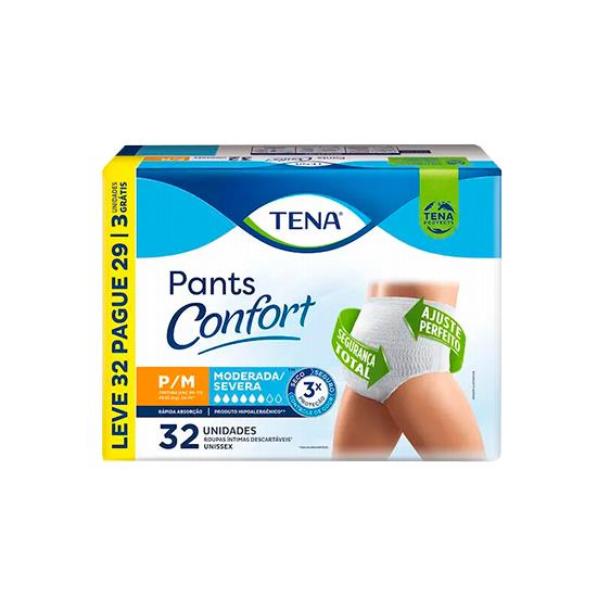 Imagem de Roupa íntima descartável unissex tena pants confort p/m pacote leve 32 pague 29 unidades