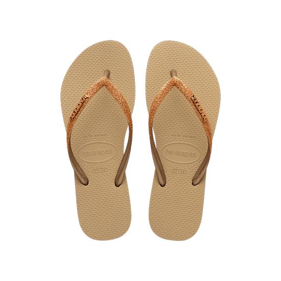 Imagem de Sandalia havaiana feminina slim glitter ii areia/dourado claro metalico 33/34