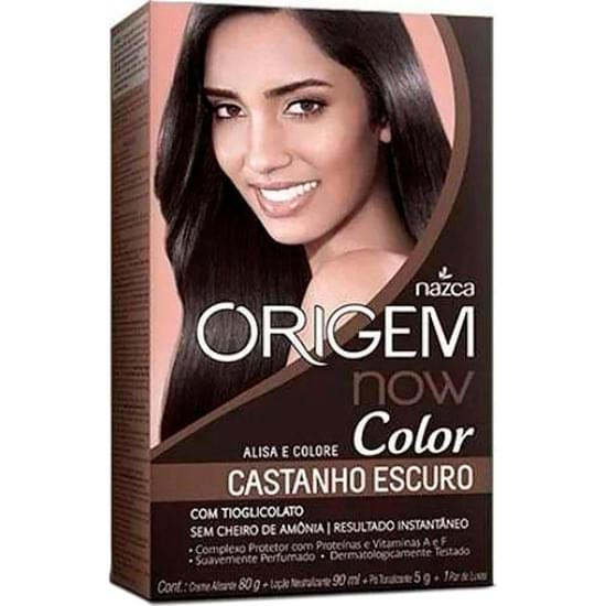 Imagem de Alisante origem now para cabelo castanho escuro 80g