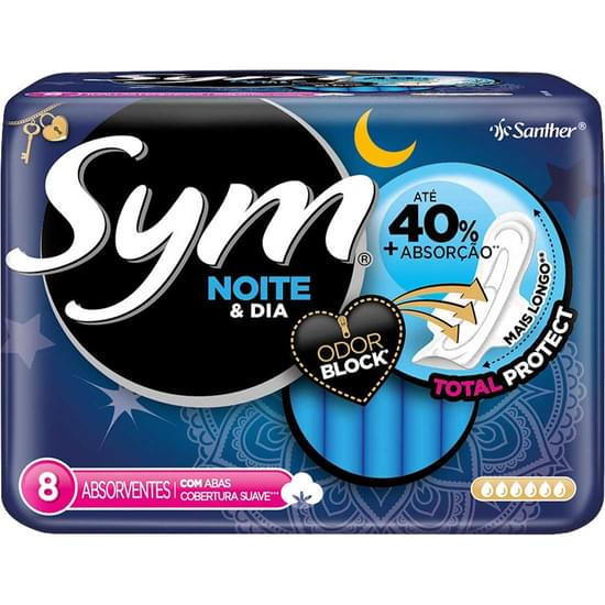 Imagem de Absorvente com abas noite e dia total protect suave sym pacote 8 unidades