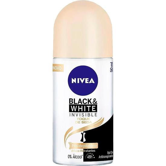 Imagem de Desodorante roll-on feminino nivea toque de seda invisible black & white 50ml