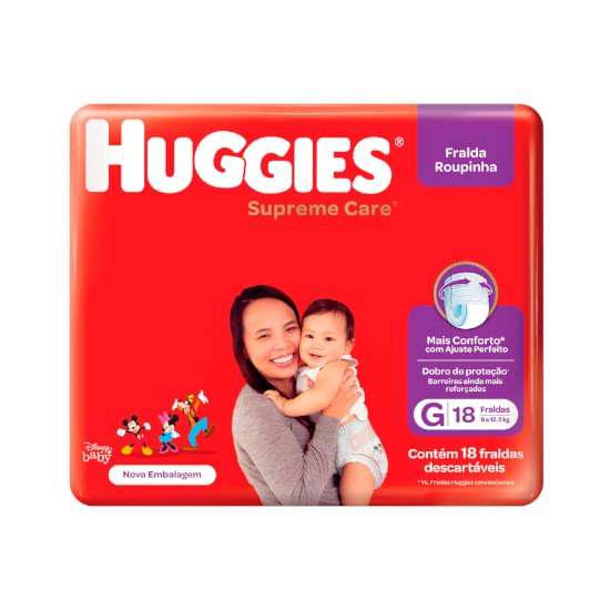 Imagem de Fralda infantil huggies roupinha supreme care tamanho g jumbo | com 18 unidades