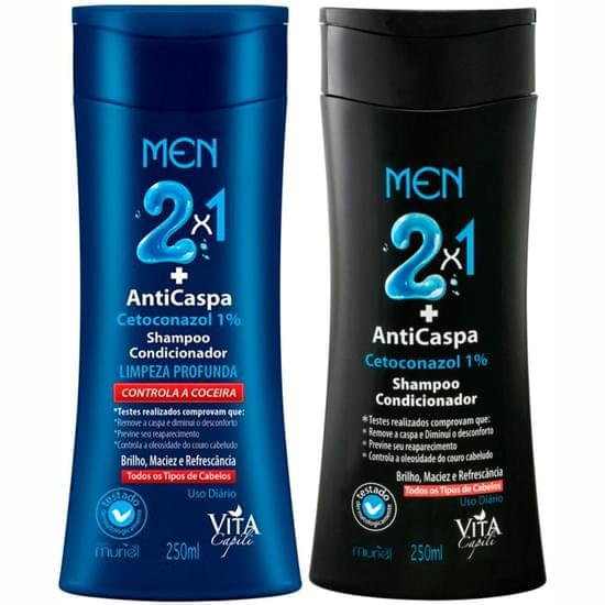 Imagem de Kit masculino shampoo anticaspa 2 em 1 e shampoo limpeza profunda 2 em 1 men vita capili 250ml