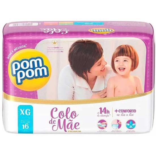 Imagem de Fralda infantil pom pom colo de mãe 14h tamanho xg jumbo | com 16 unidades