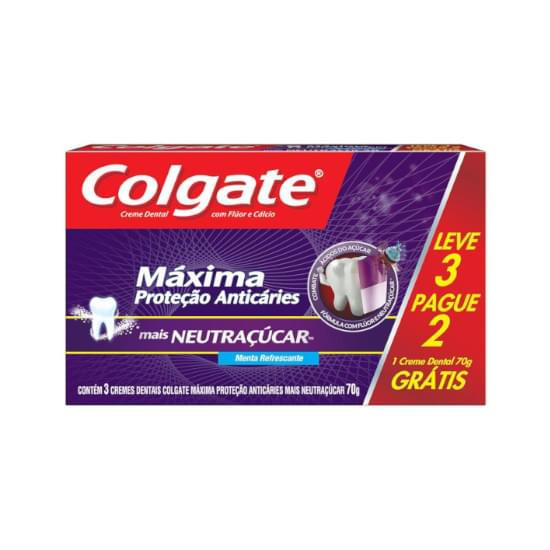 Imagem de Creme dental colgate máxima proteção anticáries mais neutraçúcar 70g promo leve 3 pague 2