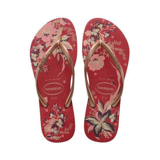 Imagem de Sandália havaianas feminina slim organic vermelho apache/rose gold metalico 33/34