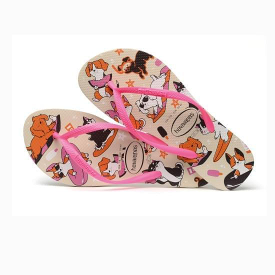 Imagem de Sandália havaianas feminina slim pets bege palha/maravilha fluor 29/30