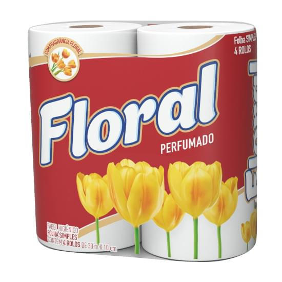 Imagem de Papel higiênico floral perfumado 30 metros folha simples | com 4 unidades