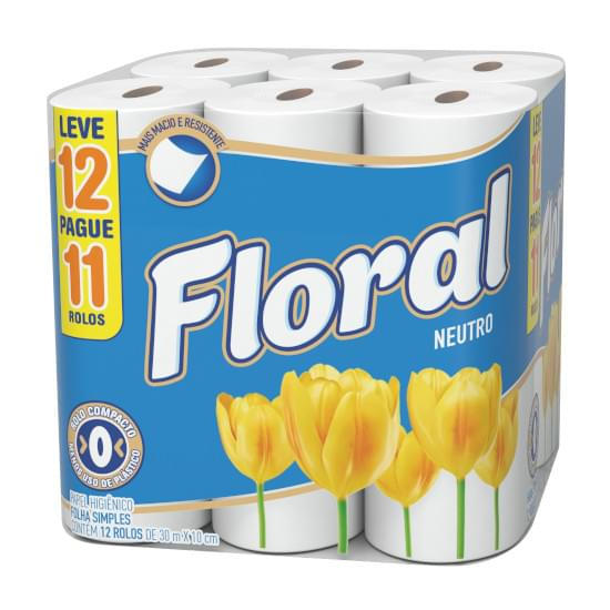 Imagem de Papel higiênico floral neutro compacto 30 metros folha simples leve 12 pague 11