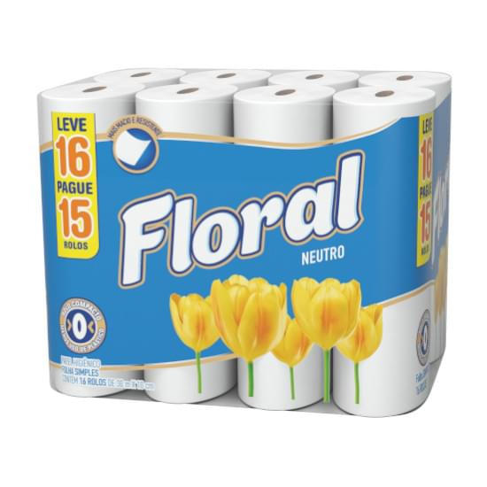 Imagem de Papel higiênico floral neutro compacto 30 metros foha simples leve 15 pague 16