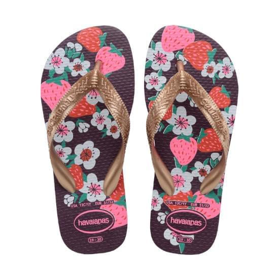 Imagem de Sandália havaianas infantil kids flores berinjela/rose gold 23/24