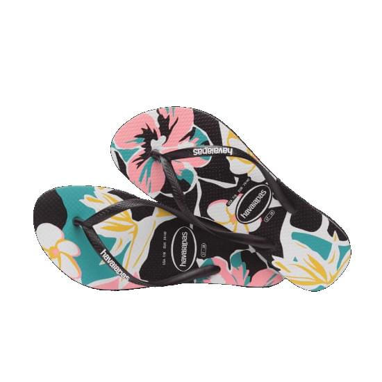 Imagem de Sandalia havaiana feminina slim floral basic preto/preto 33/34