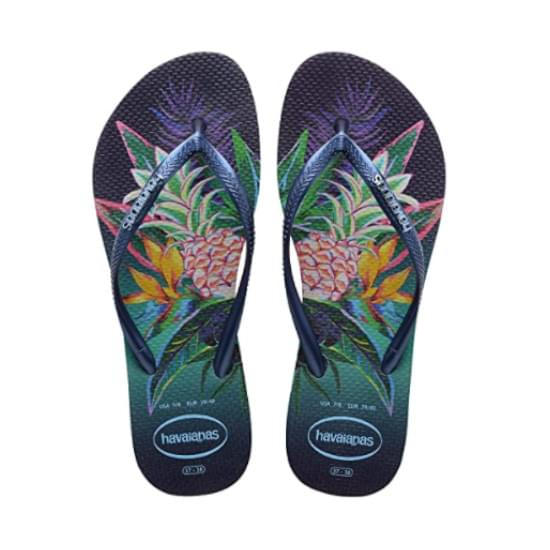 Imagem de Sandalia havaiana feminina slim tropical marinho 33/34