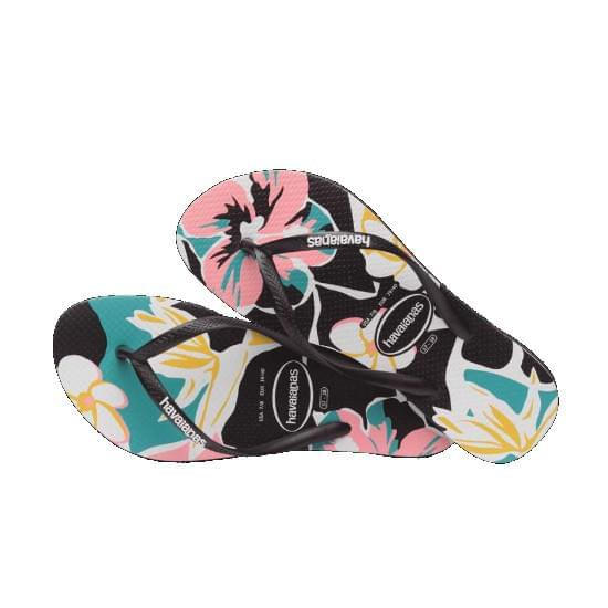 Imagem de Sandalia havaiana feminina slim floral basic preto/preto 23/24